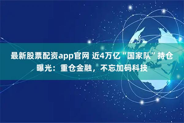 最新股票配资app官网 近4万亿“国家队”持仓曝光：重仓金融，不忘加码科技